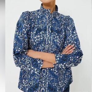 Womens Tuckernuck Montecito Midnights Corrigan Blouse Blue Floral Size XXL EUC!